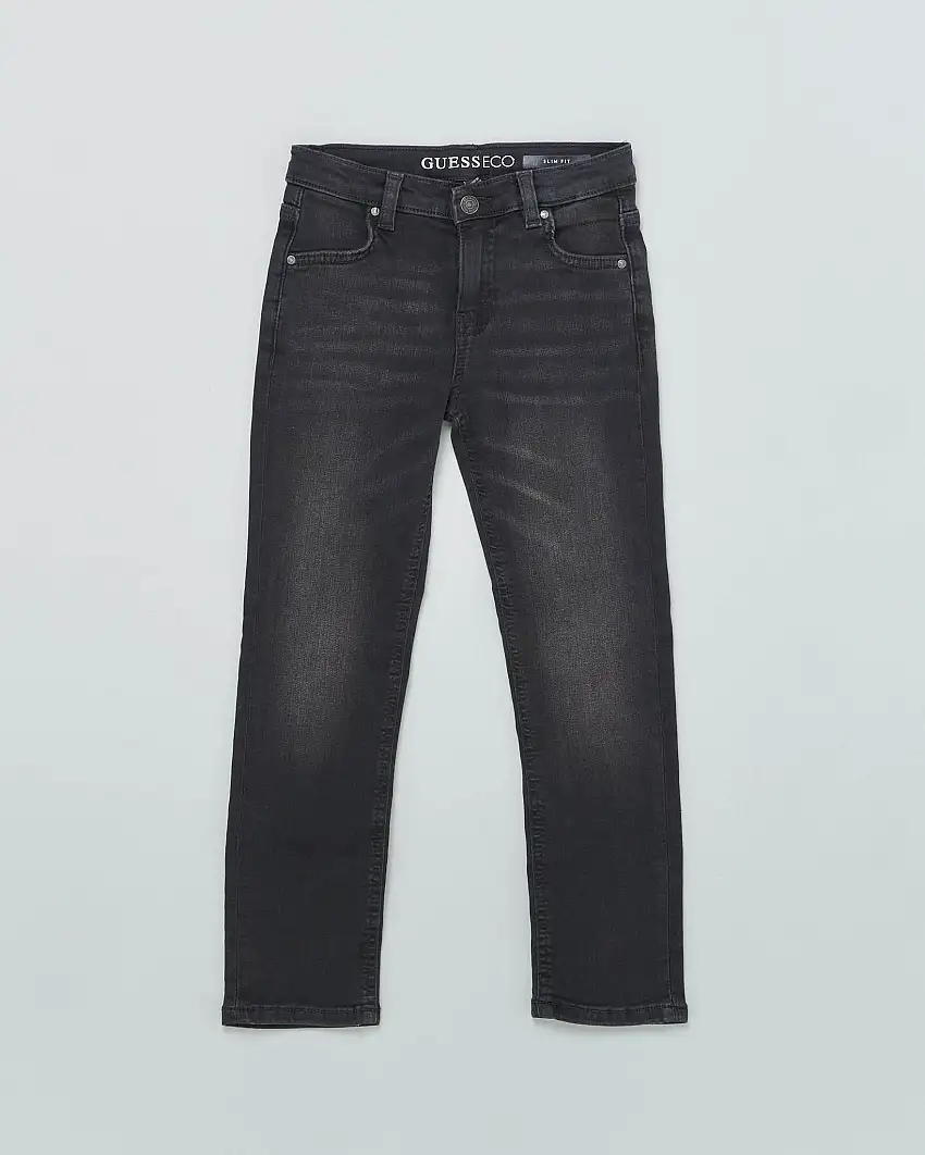 Jeans vestibilità slim neri a vita media in cotone stretch con schiariture 3-7 anni