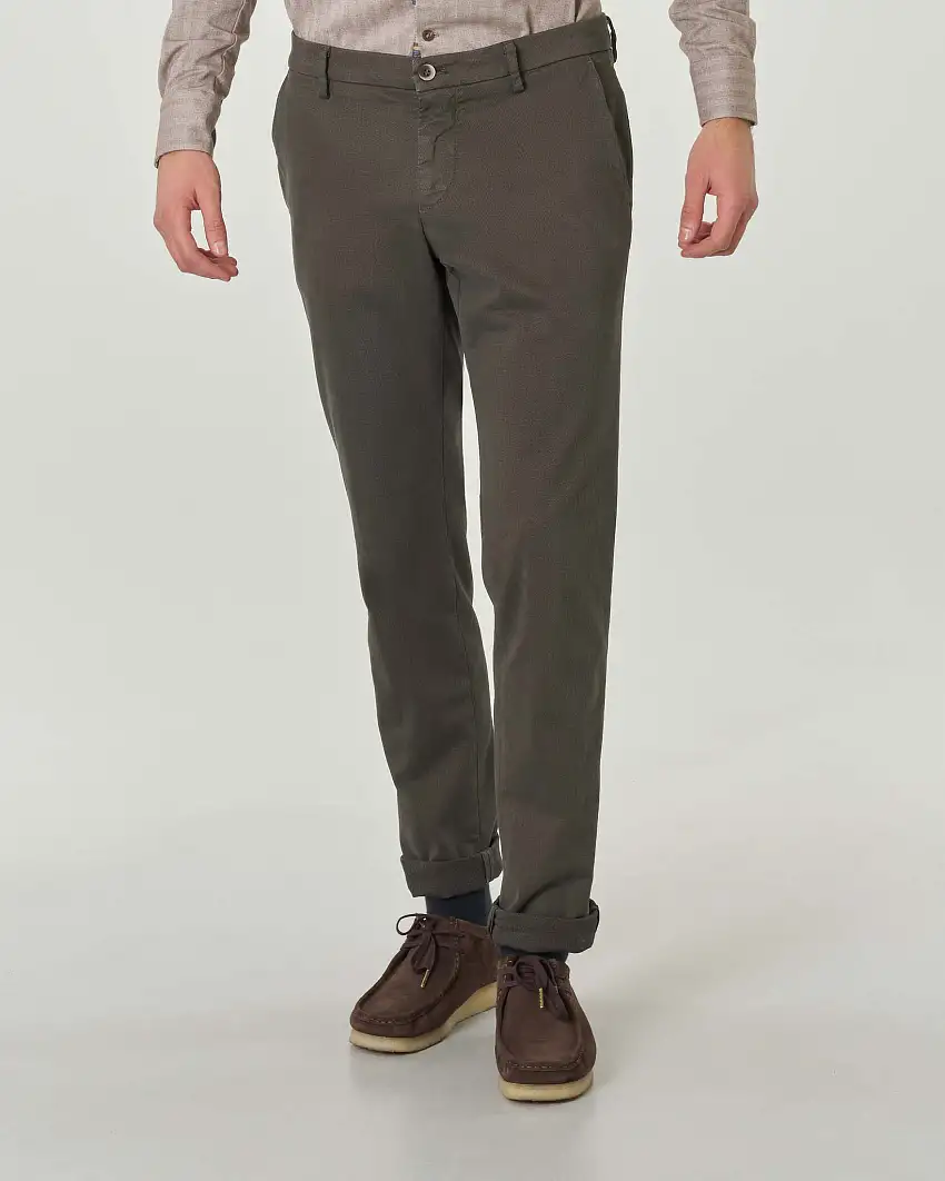 Pantalone chino Powell marrone slim fit in tricottina di cotone stretch