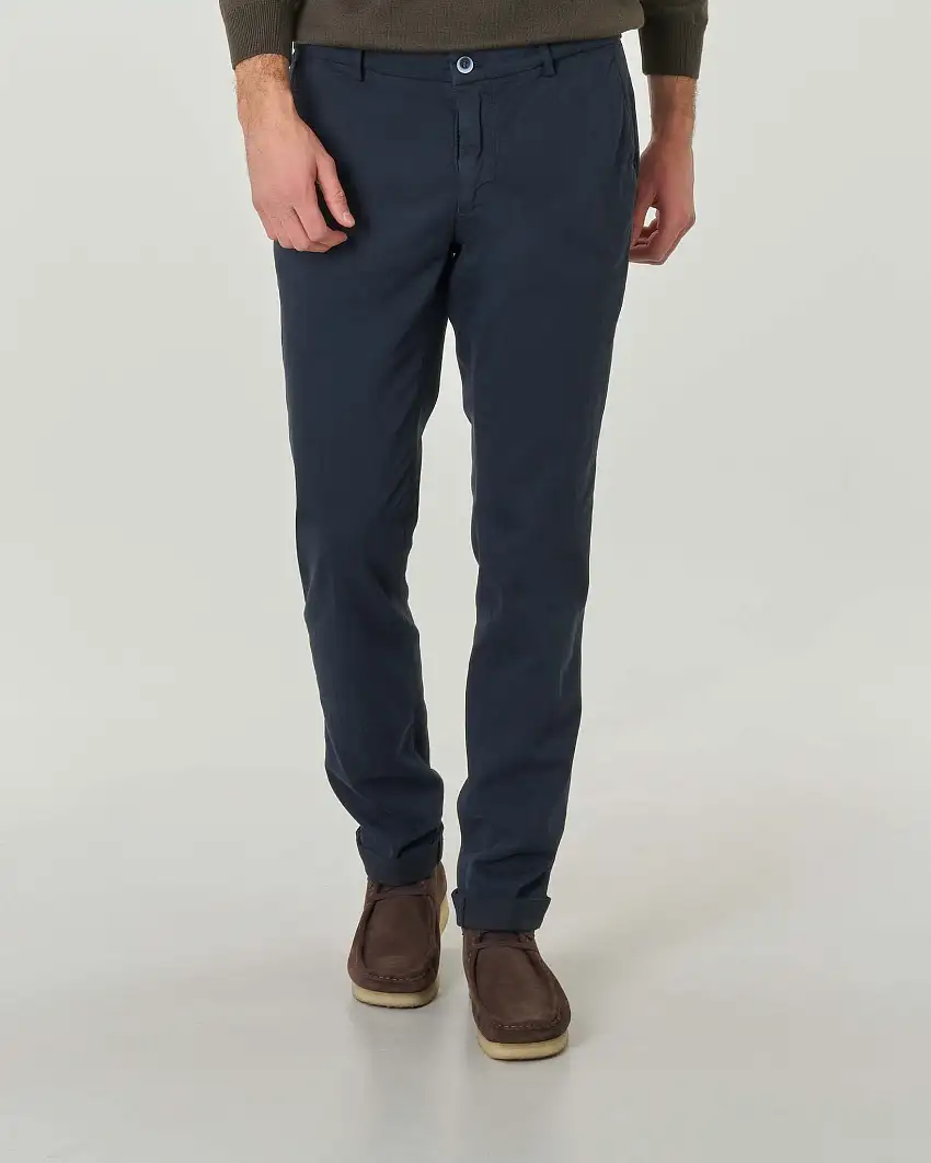 Pantalone chino Powell blu slim fit in tricottina di cotone stretch