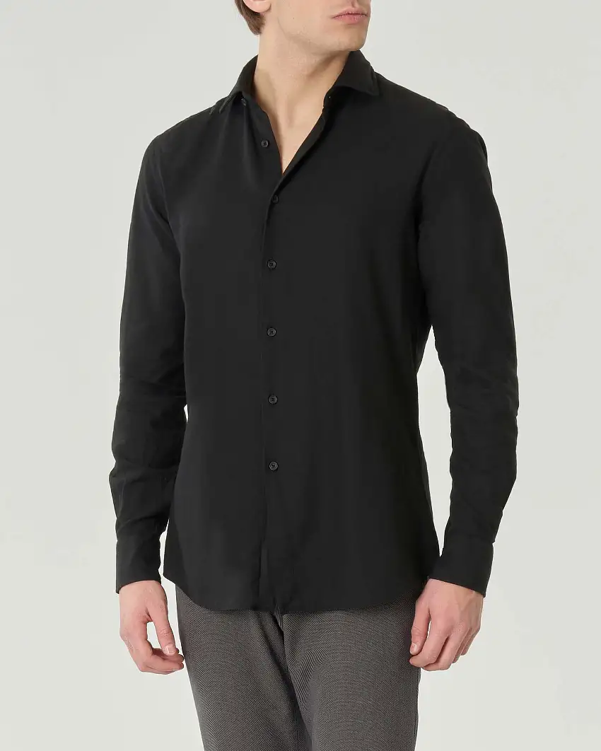 Camicia nera in mussola di puro cotone tailor fit