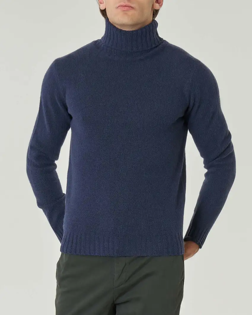 Dolcevita Pellizzari blu indaco in misto lana e cachemire finezza 7