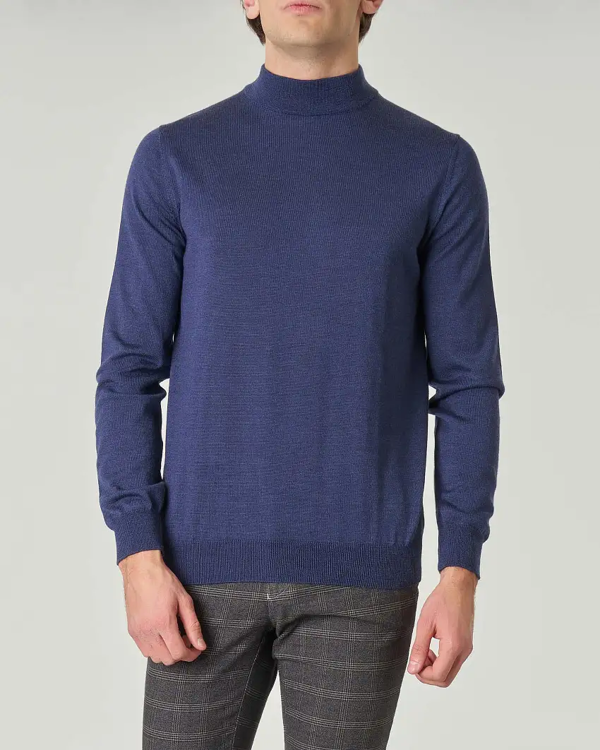 Lupetto Pellizzari blu melange in pura lana merino