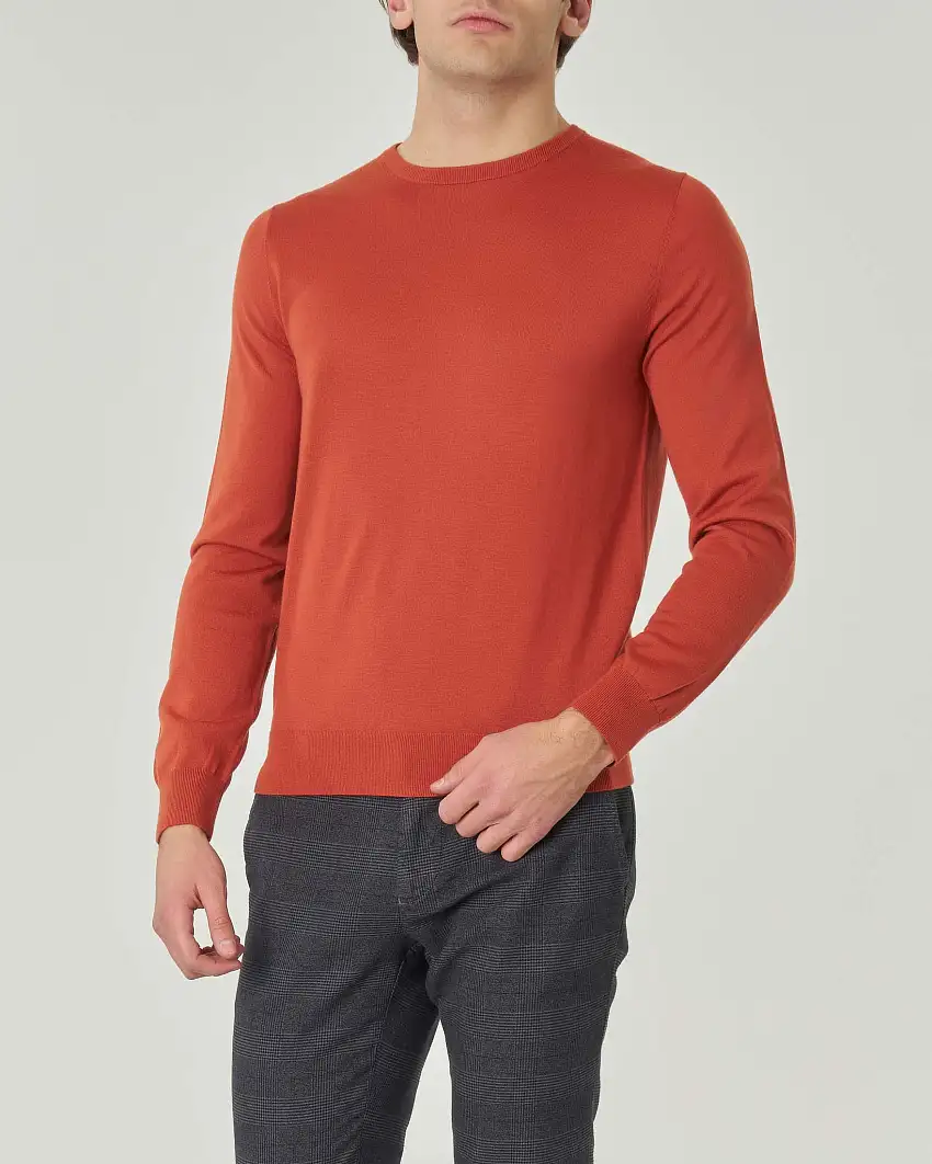 Maglia girocollo Pellizzari color coccio in pura lana merinos ultrafine