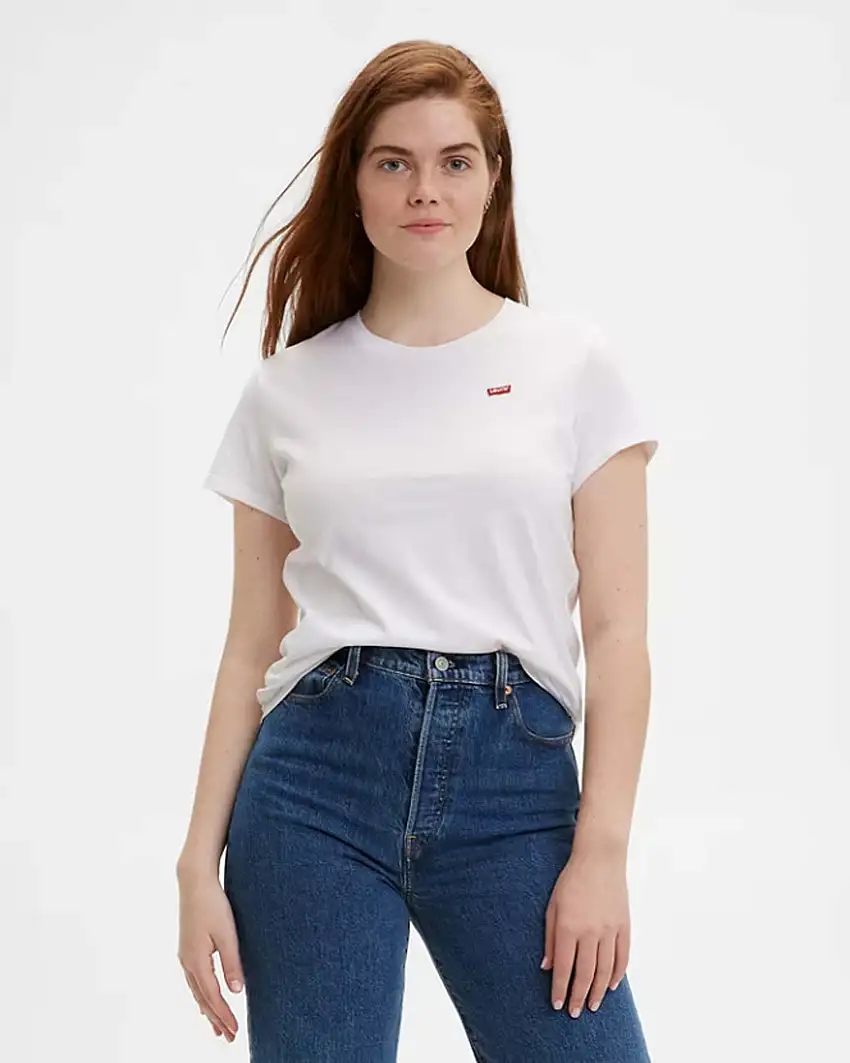 T-shirt bianca in puro cotone a maniche corte con logo batwig rosso ricamato sul petto