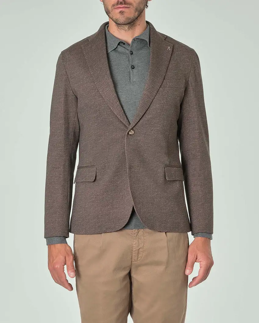 Blazer color noce in jersey di viscosa stretch