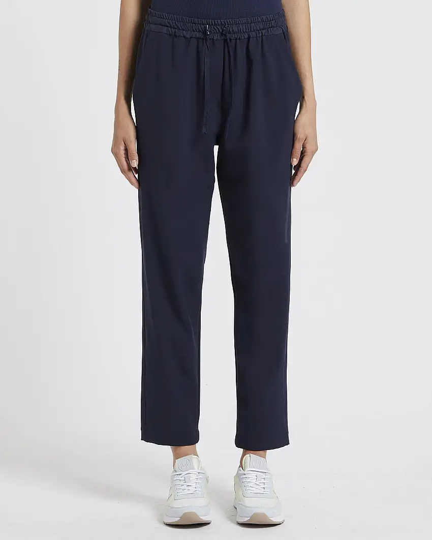 Pantaloni blu in tela di misto viscosa con elastico e coulisse inseriti in vita Linea MONOCHROME