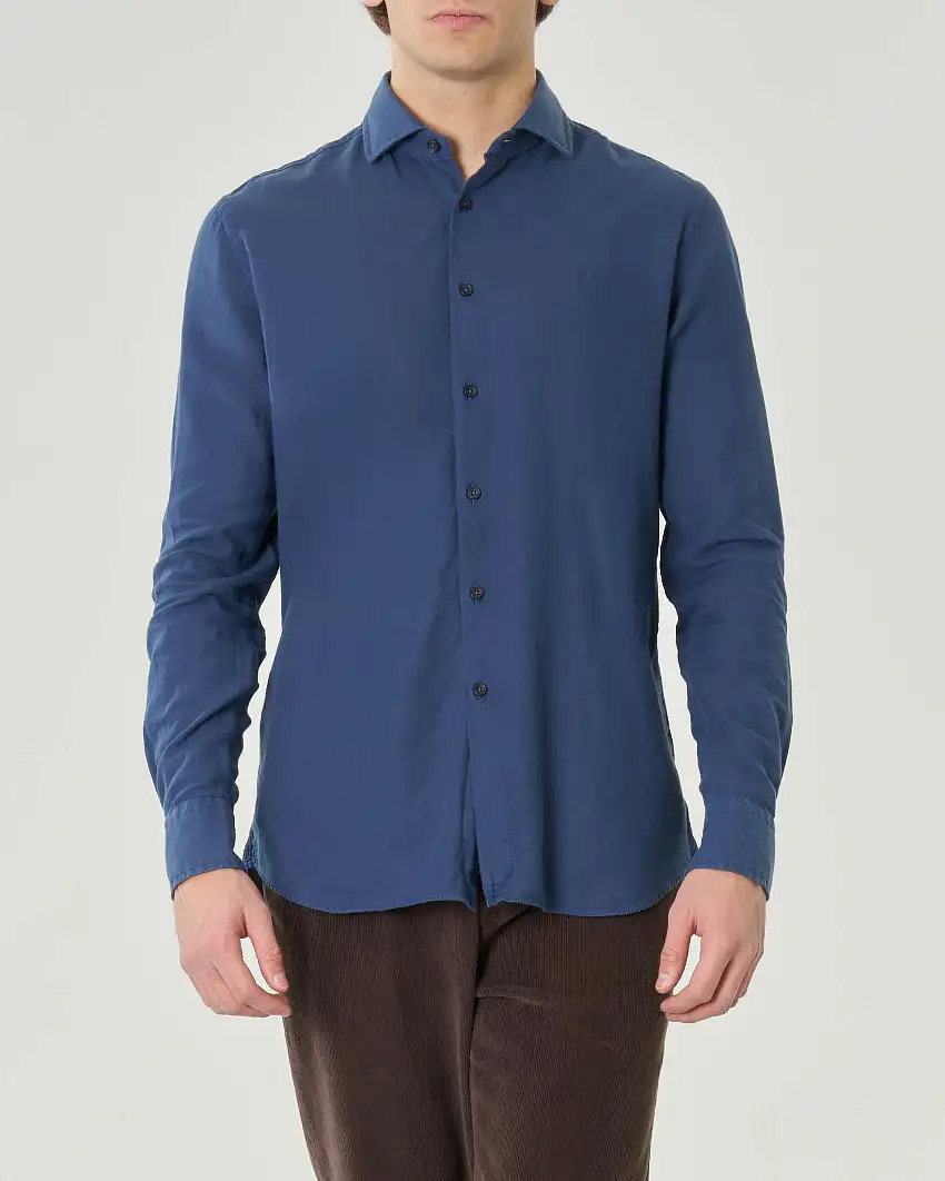 Camicia blu indaco in mussola di puro cotone tailor fit