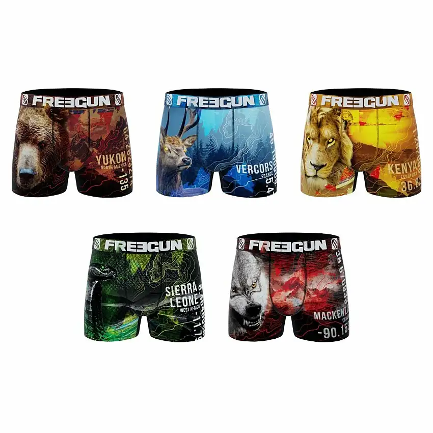 Boxer da bambino in poliestere riciclato Freegun Animal Savage (x5)