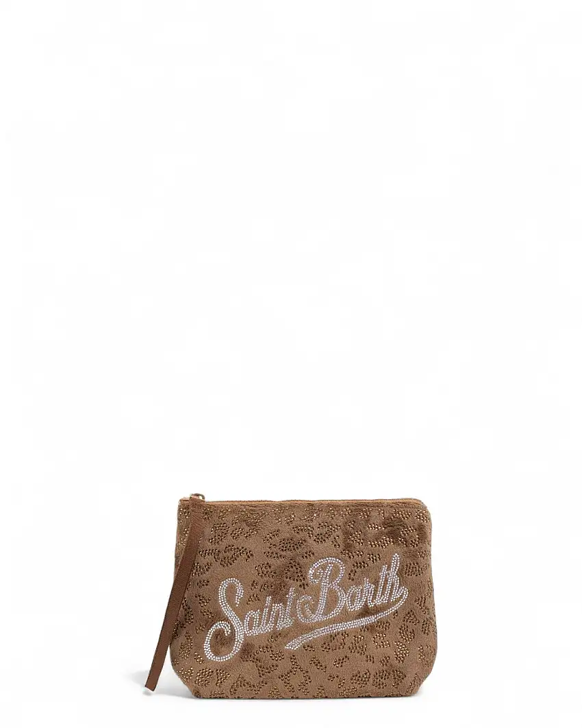Pochette Strass Leopardata con Logo Saint Barth