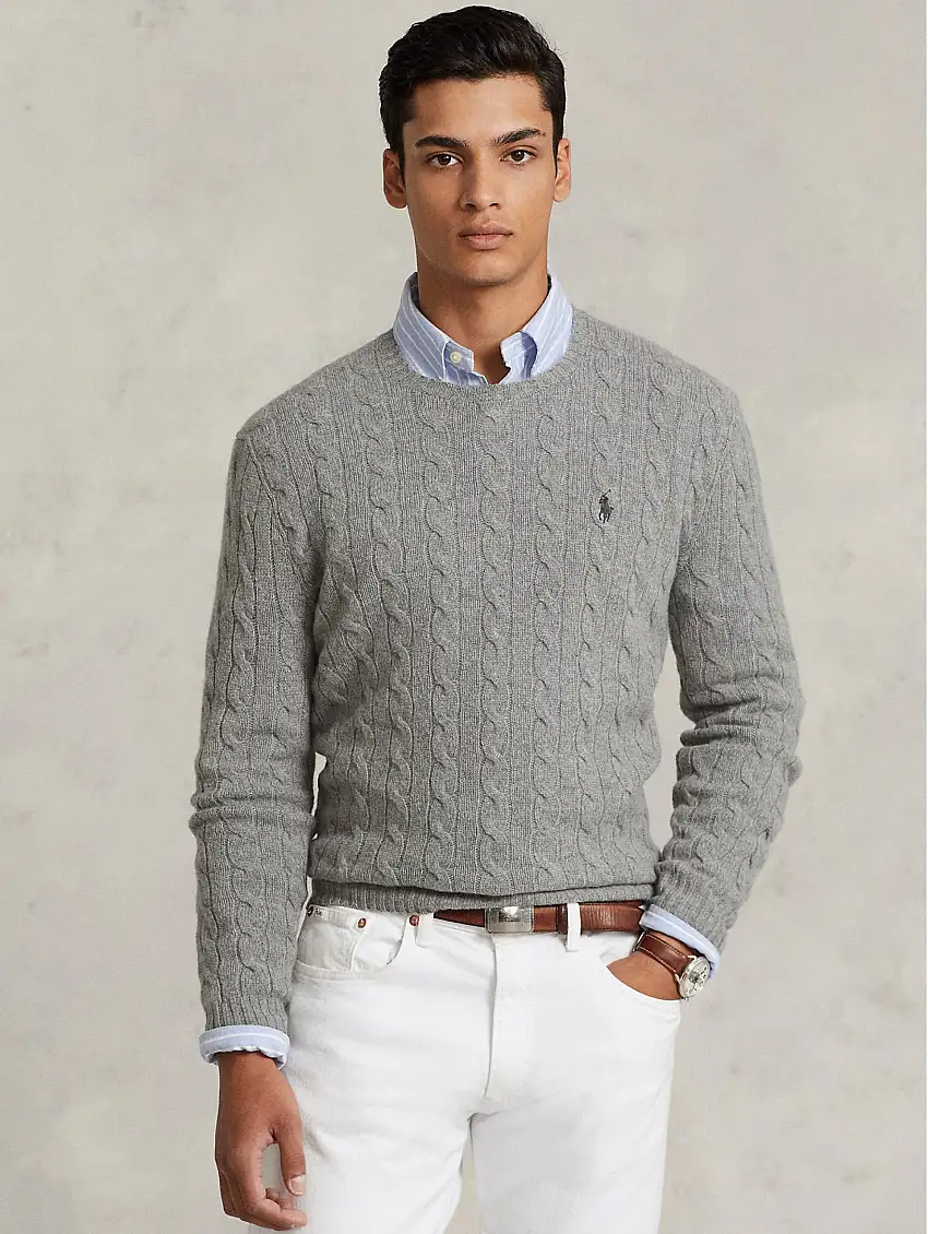 Maglia a Trecce Grigio Chiaro