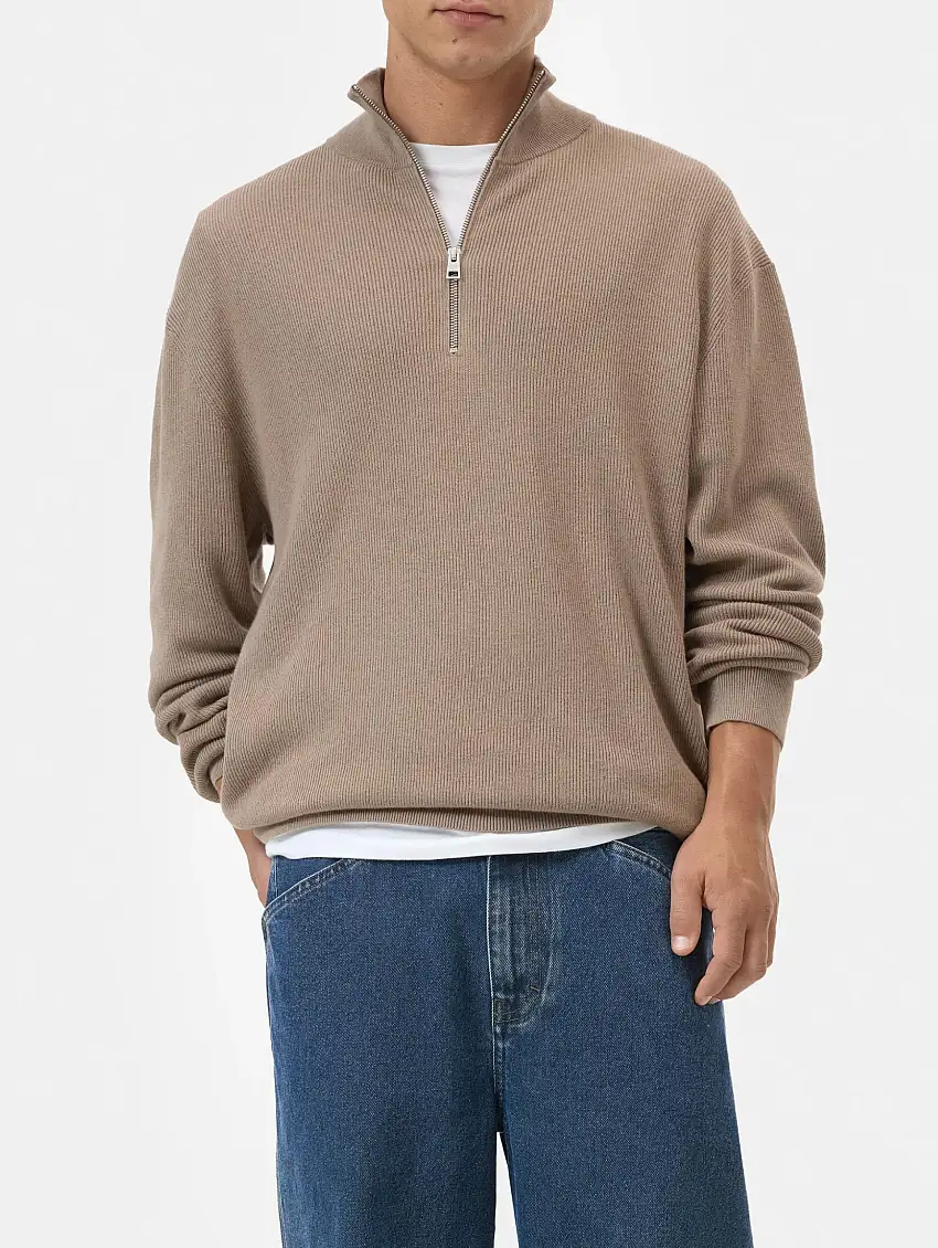 Maglia con Mezza Zip Beige