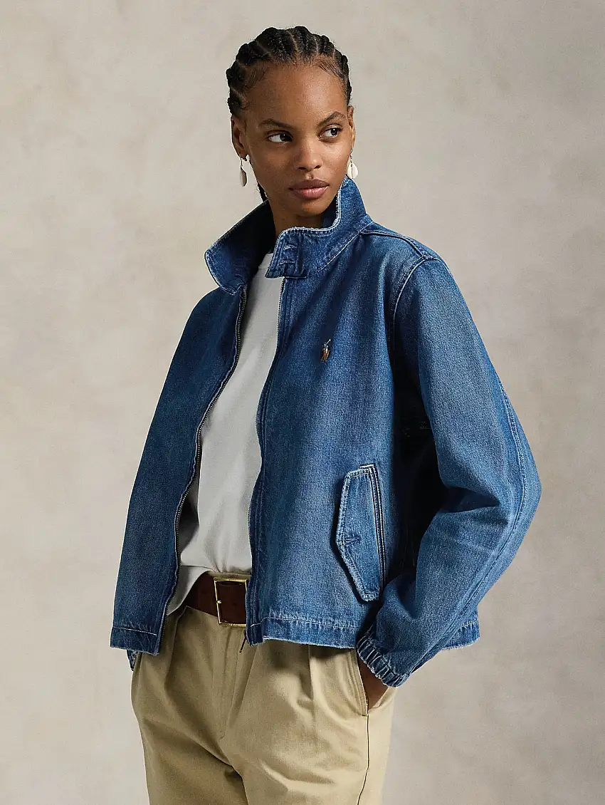 Giacca in Denim con Lavaggio Medio Blu