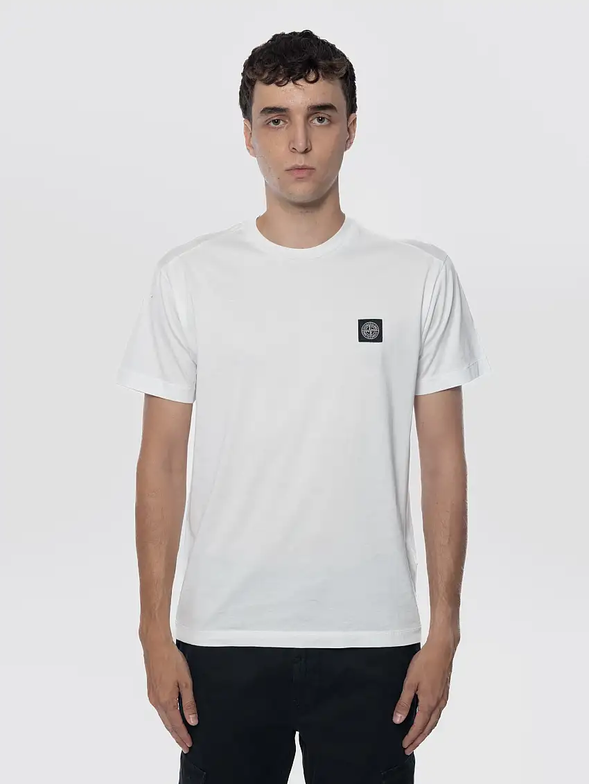 T-shirt con Patch Logo Compass sul Petto Bianco