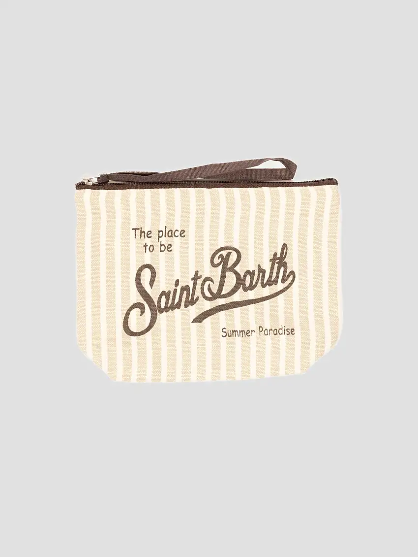 Pochette in Lino a Righe Beige/Bianco