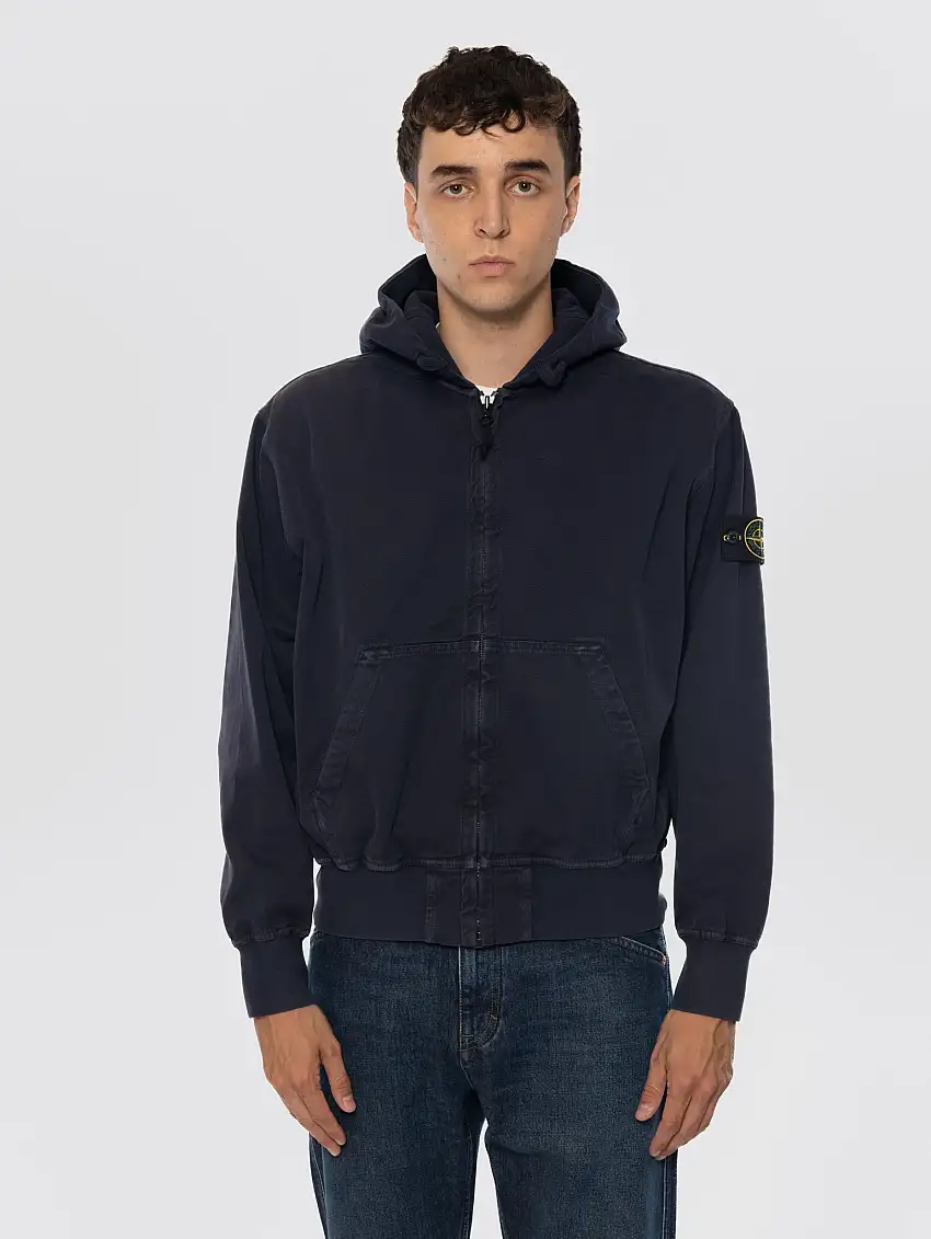 Felpa in Cotone Biologico Panama con Cappuccio Blu