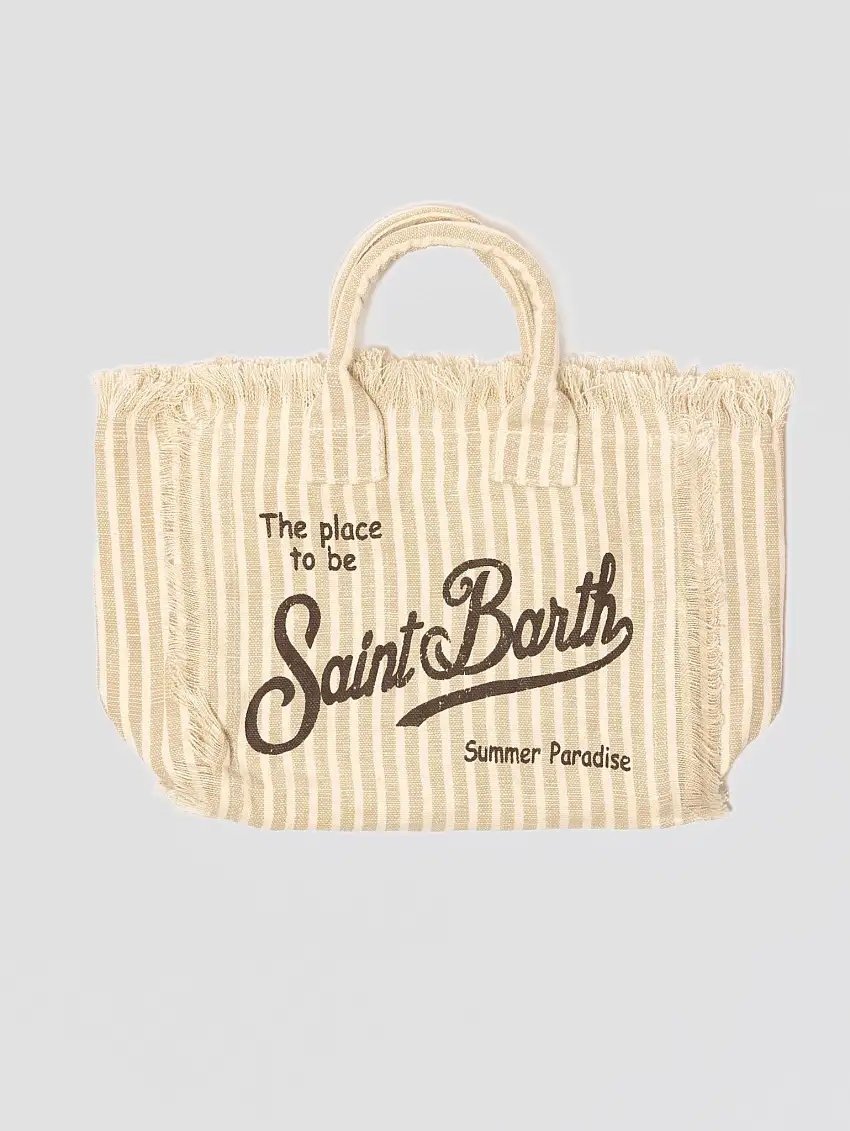 Borsa Colette a Righe in Tela di Lino Beige