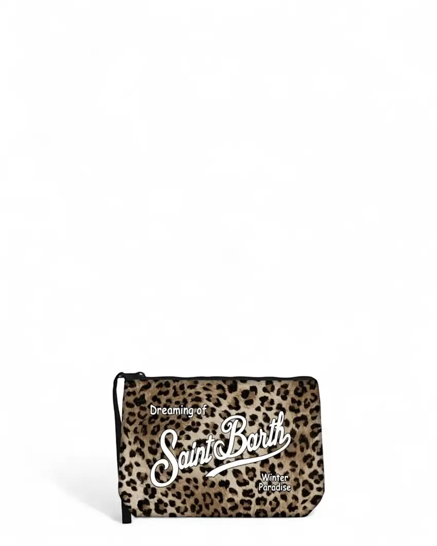 Pochette Aline Leopardata con Stampa Logo e Zip