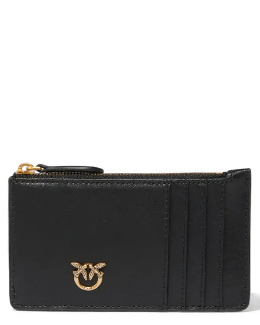 Pinko Porta Carte Donna in Pelle con Zip e Logo Love Birds
