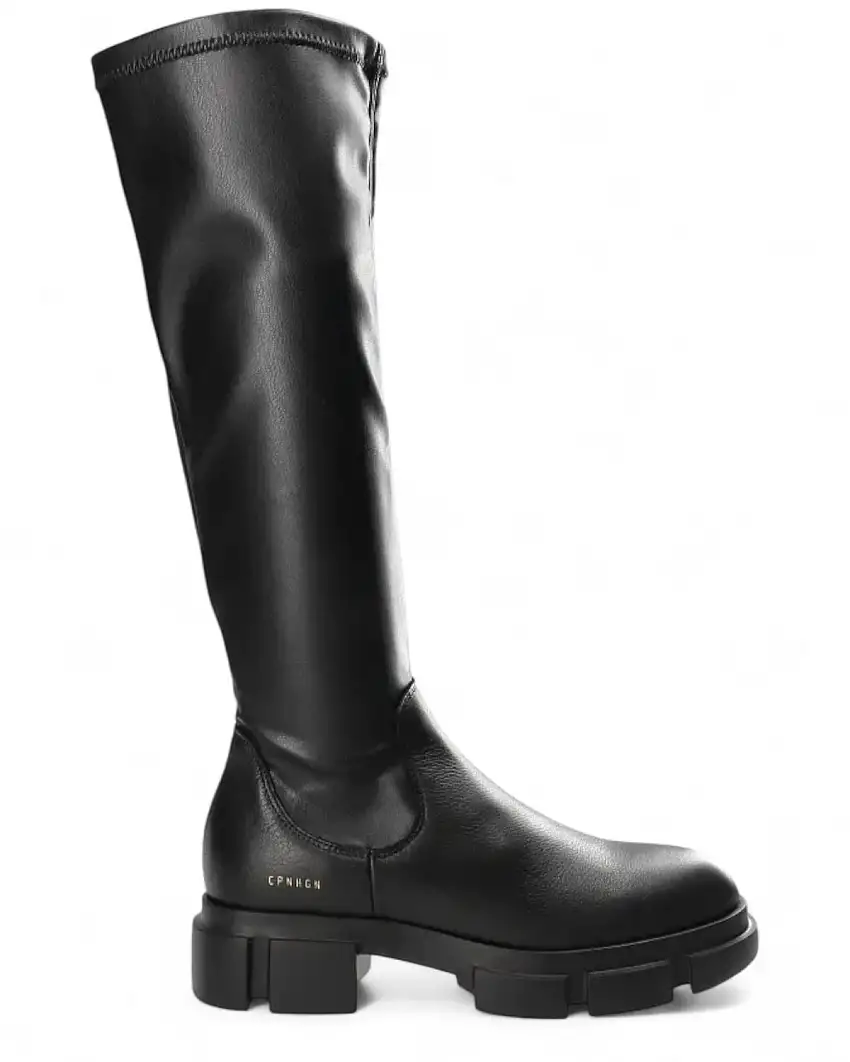 Stivali al Ginocchio in Pelle Italiana e Tessuto Vegano Nero – Handmade in Portugal