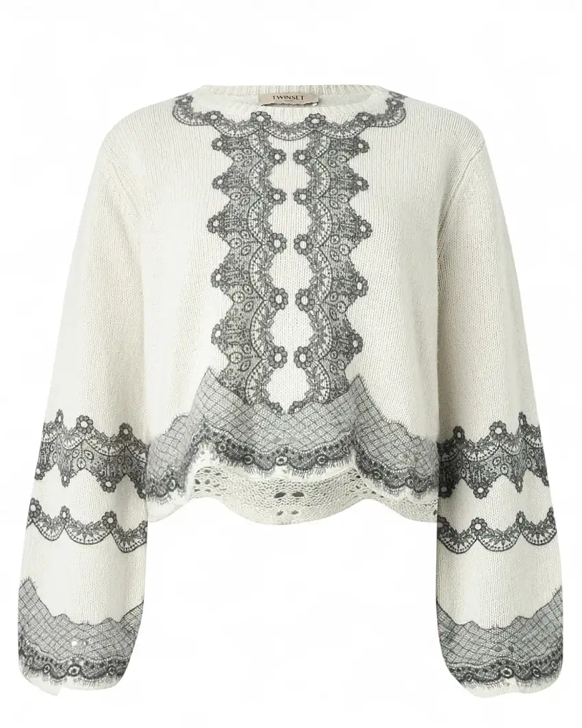 Maglione Lana e Cotone Twinset con Pizzo