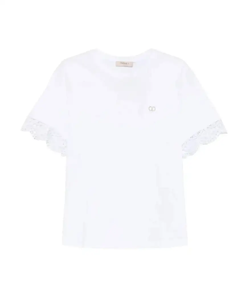 T-shirt Bianca Pizzo - Casual Chic | Girocollo Liscio