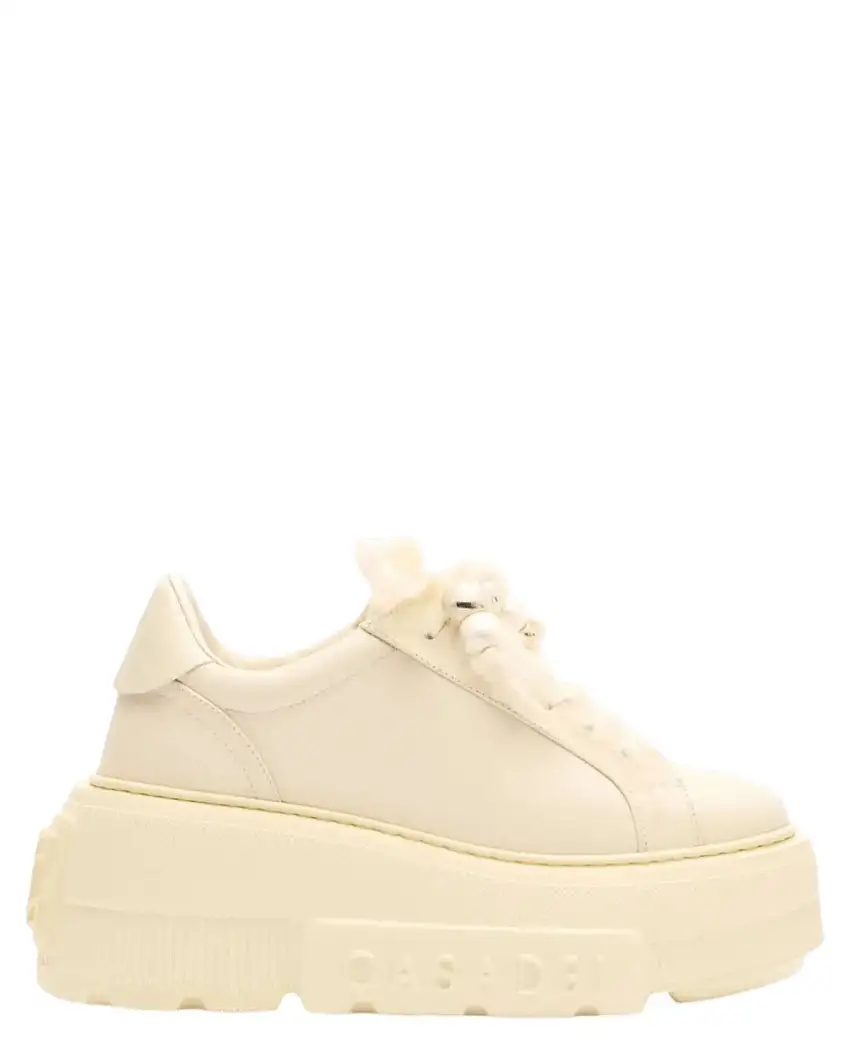 Casadei Sneakers Nexus in pelle beige con plateau