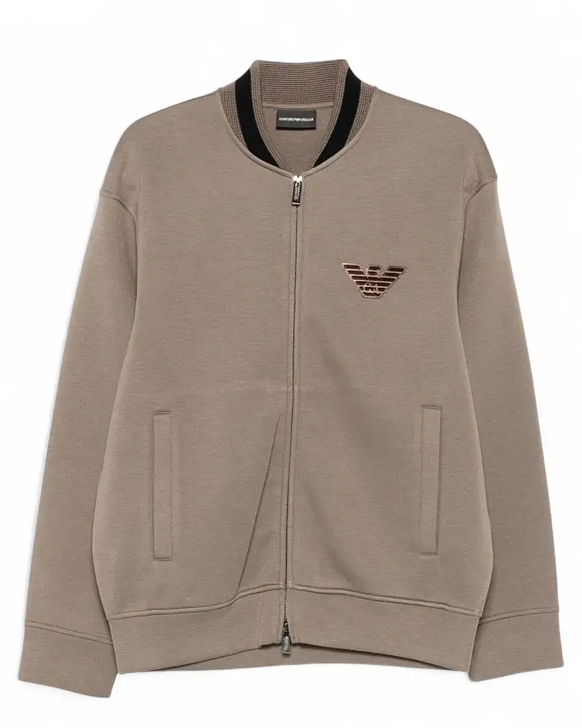 Felpa Double Jersey con Patch Aquila e Collo Bomber
