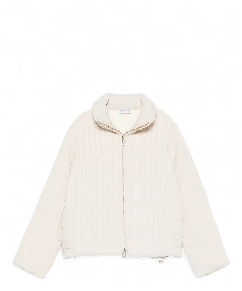 Giacca Maglia Trecce con Collo Alto e Zip