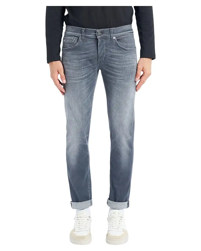 Dondup Jeans George Skinny Uomo in Denim Stretch Grigio Scuro