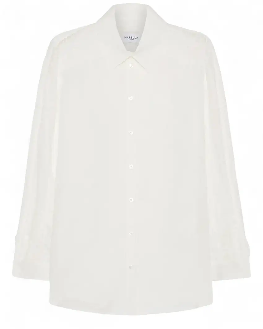 Camicia cotone seta pizzo su maniche intarsio