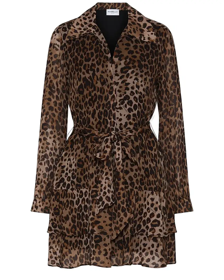 Abito in Georgette di Viscosa con Balze e Cintura