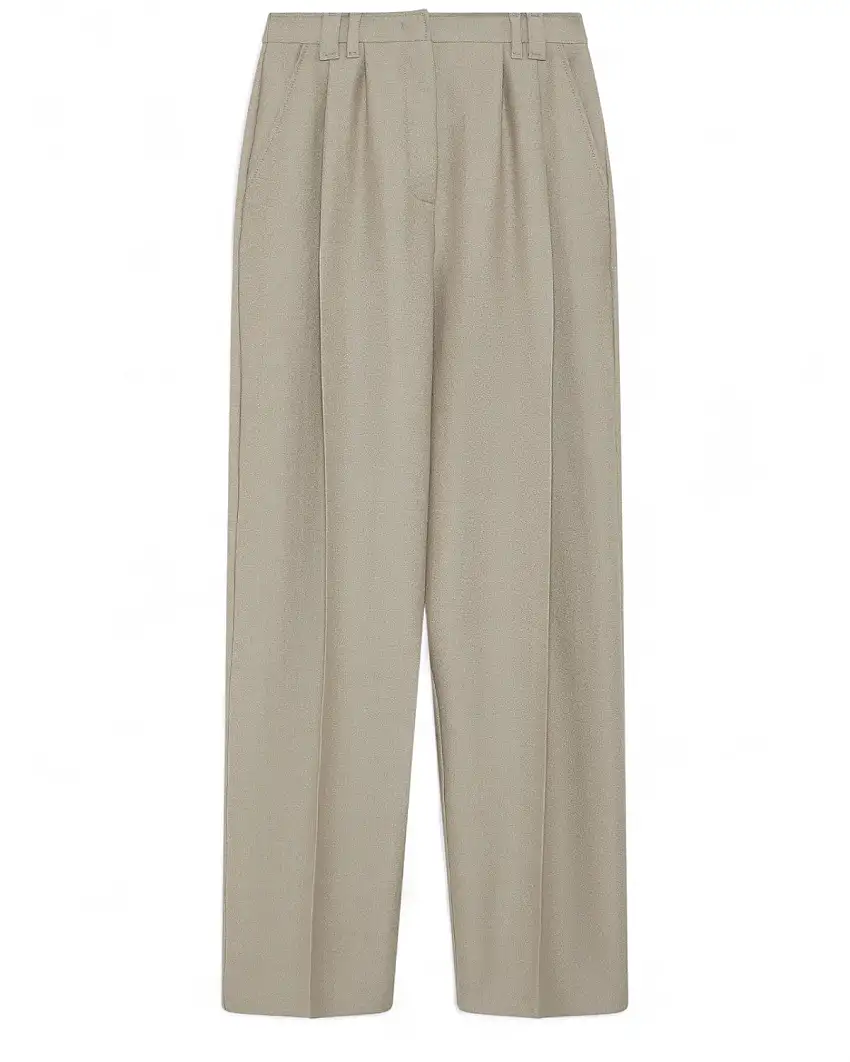 Pantalone Gamba Larga in Sablé con Pince