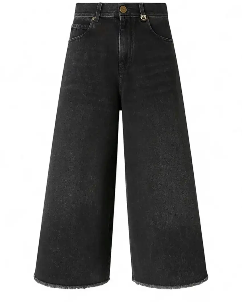 Bermuda Denim Nero con Logo Love Birds di Pinko