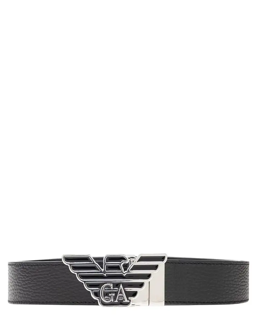 Cintura uomo reversibile in pelle con placca logata 3,5 cm