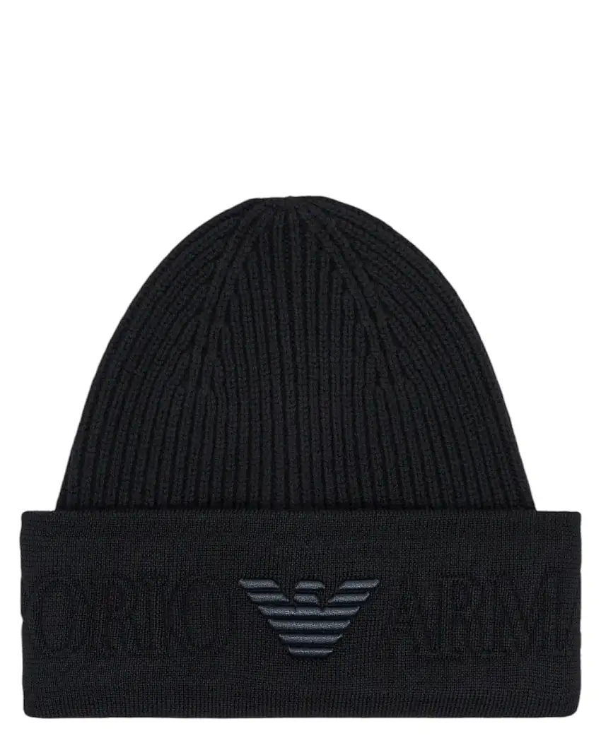 Berretto in Lana con Risvolto e Logo Ricamato