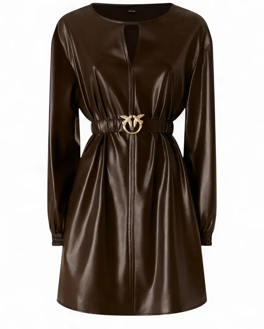 Abito Corto Effetto Pelle con Cintura Love Birds