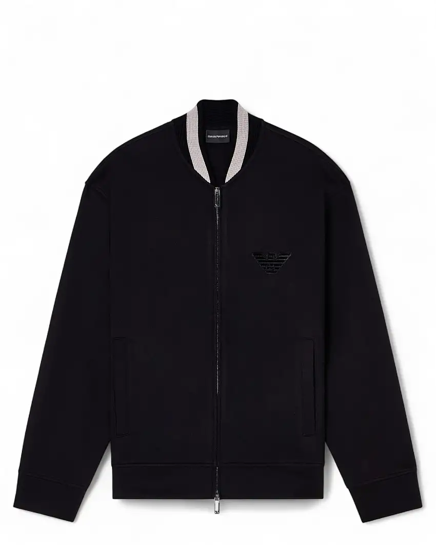 Felpa Double Jersey Collo Bomber con Patch Aquila