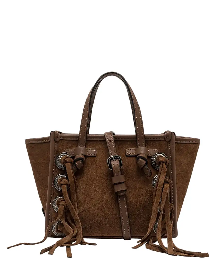 Miss Marcella mini in pelle scamosciata con frange e borchie – Gianni Chiarini
