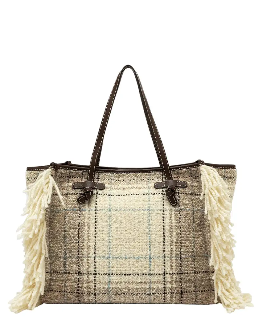 Shopping Bag Marcella plaid con frange e profili in pelle – Gianni Chiarini