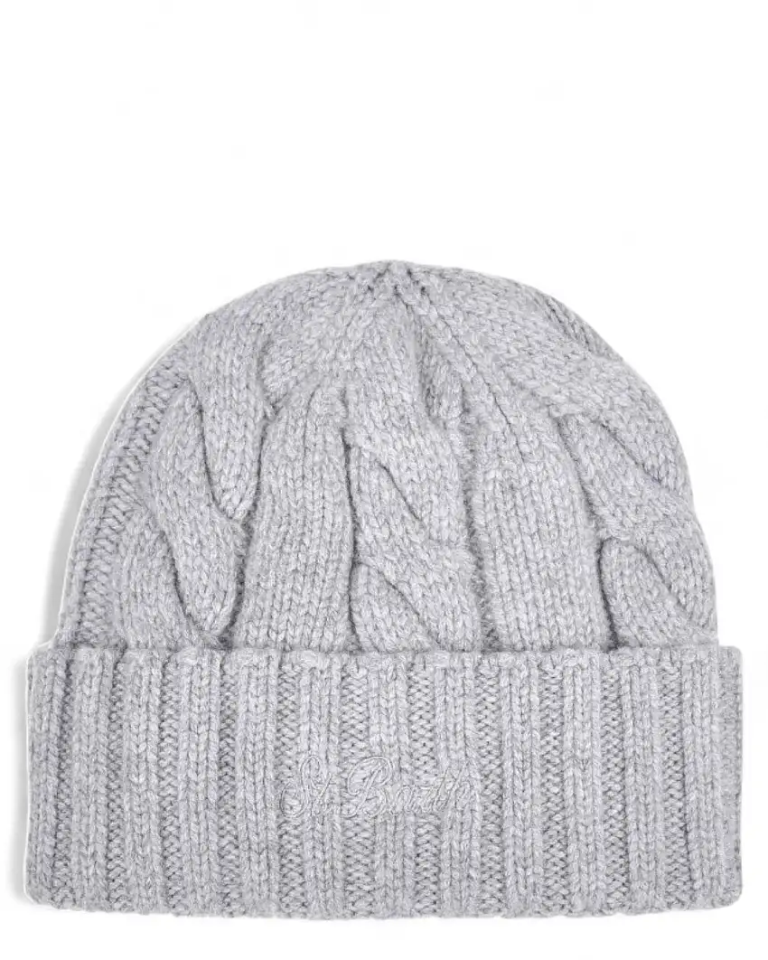 Cappello Lana Maglia Grossa con Trecce e Logo