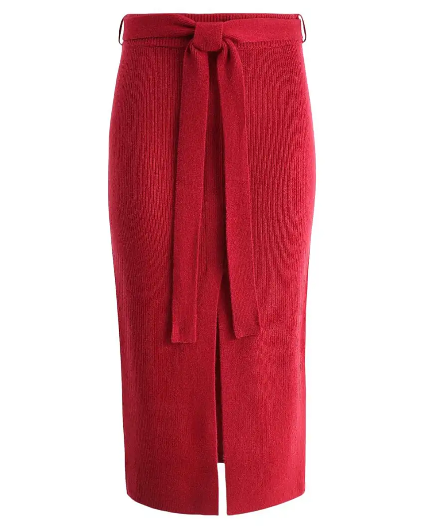 Gonna Lunga in Lana con Spacco e Cintura – Donna