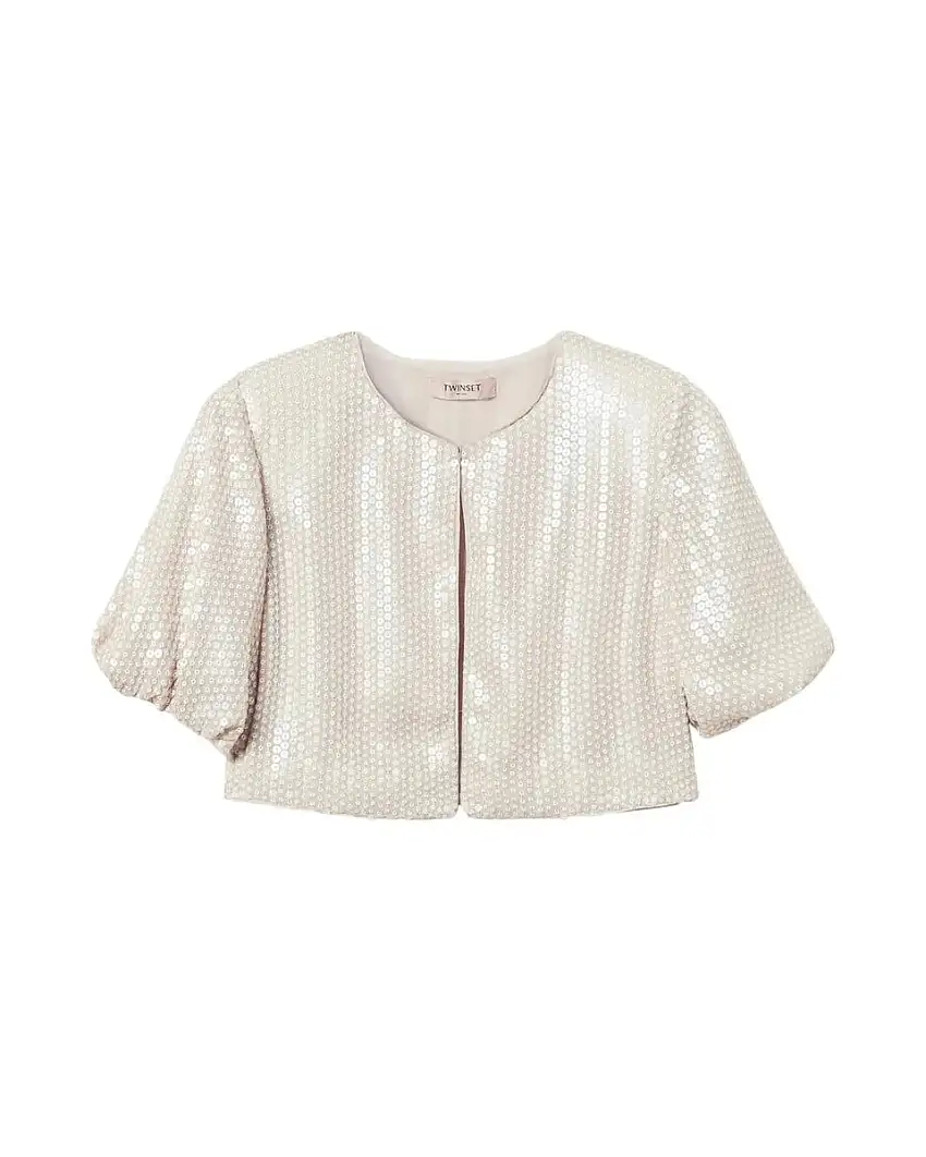 Coprispalle Paillettes Beige Corte - Eleganza Versatile