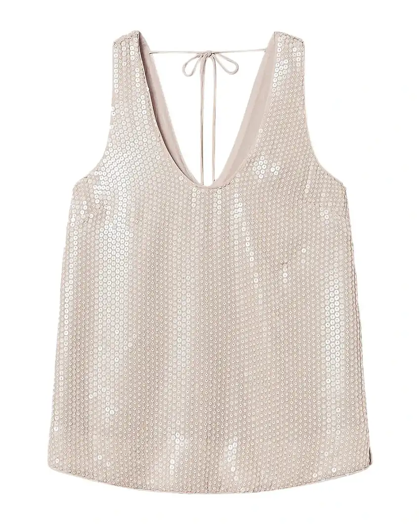 Top Paillettes Beige - Elegante con Laccetti