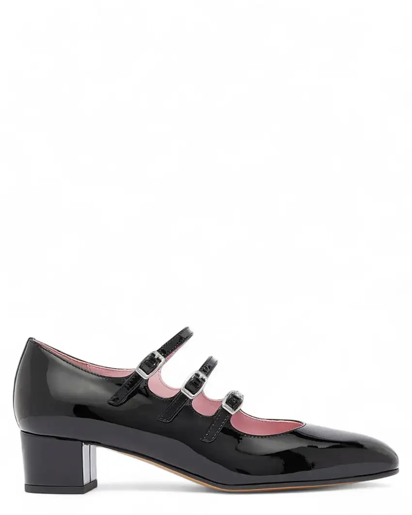 Carel Kina Mary Janes | Pumps in Vernice Nera con Tacco 4 cm