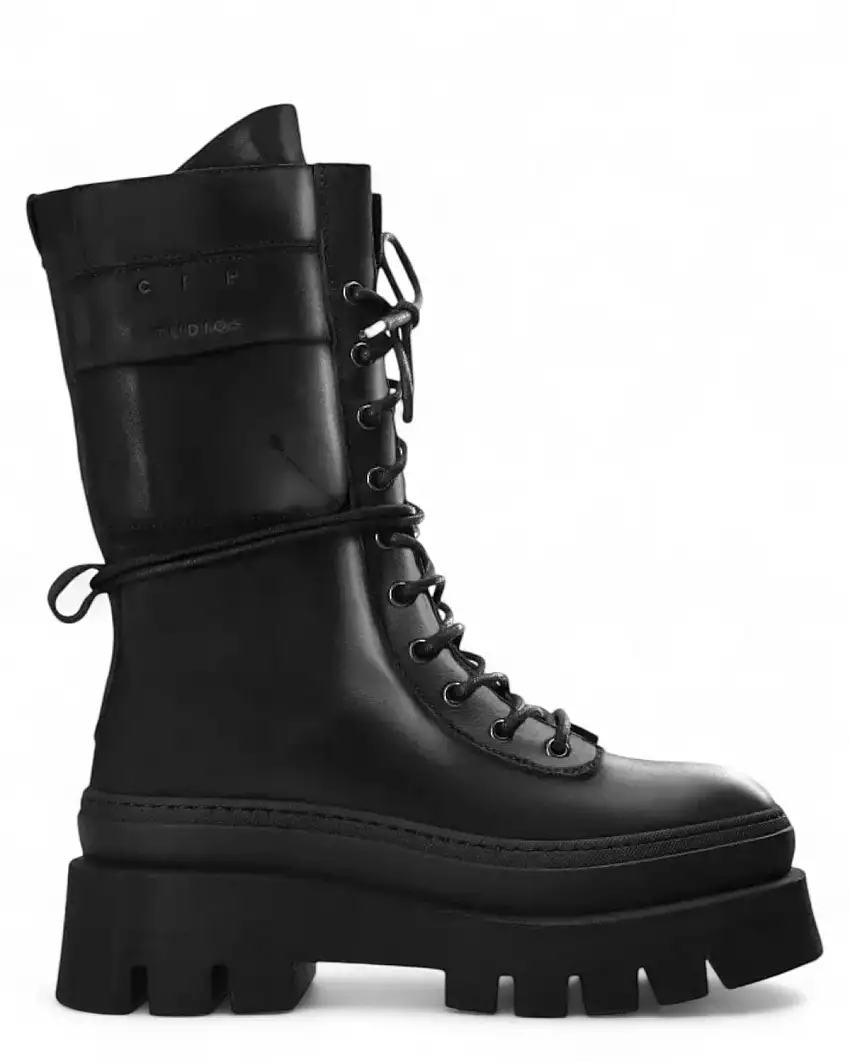 CPH691 Stivaletti Donna in Pelle Nera con Suola Chunky