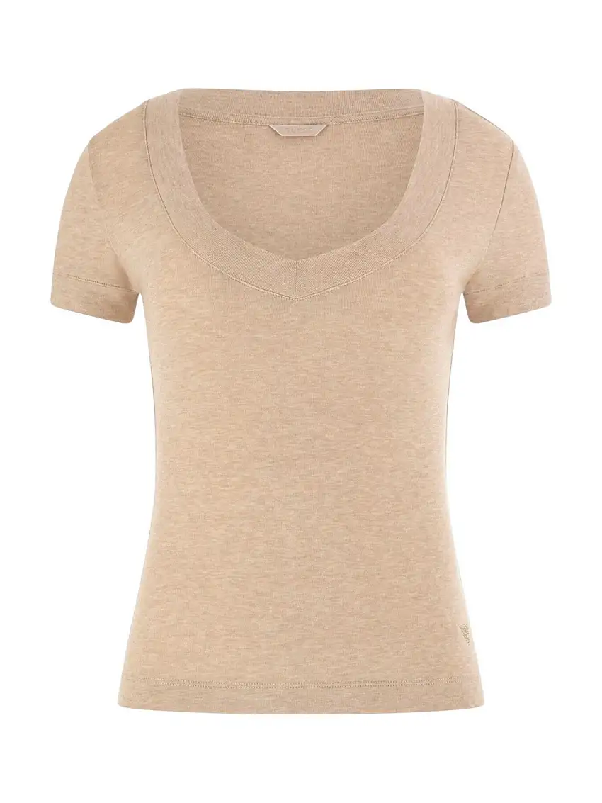 GUESS Women's T-shirt TINA SS V NECK RIBS TOP W5RP17 KCNH2 A90F CEMENT