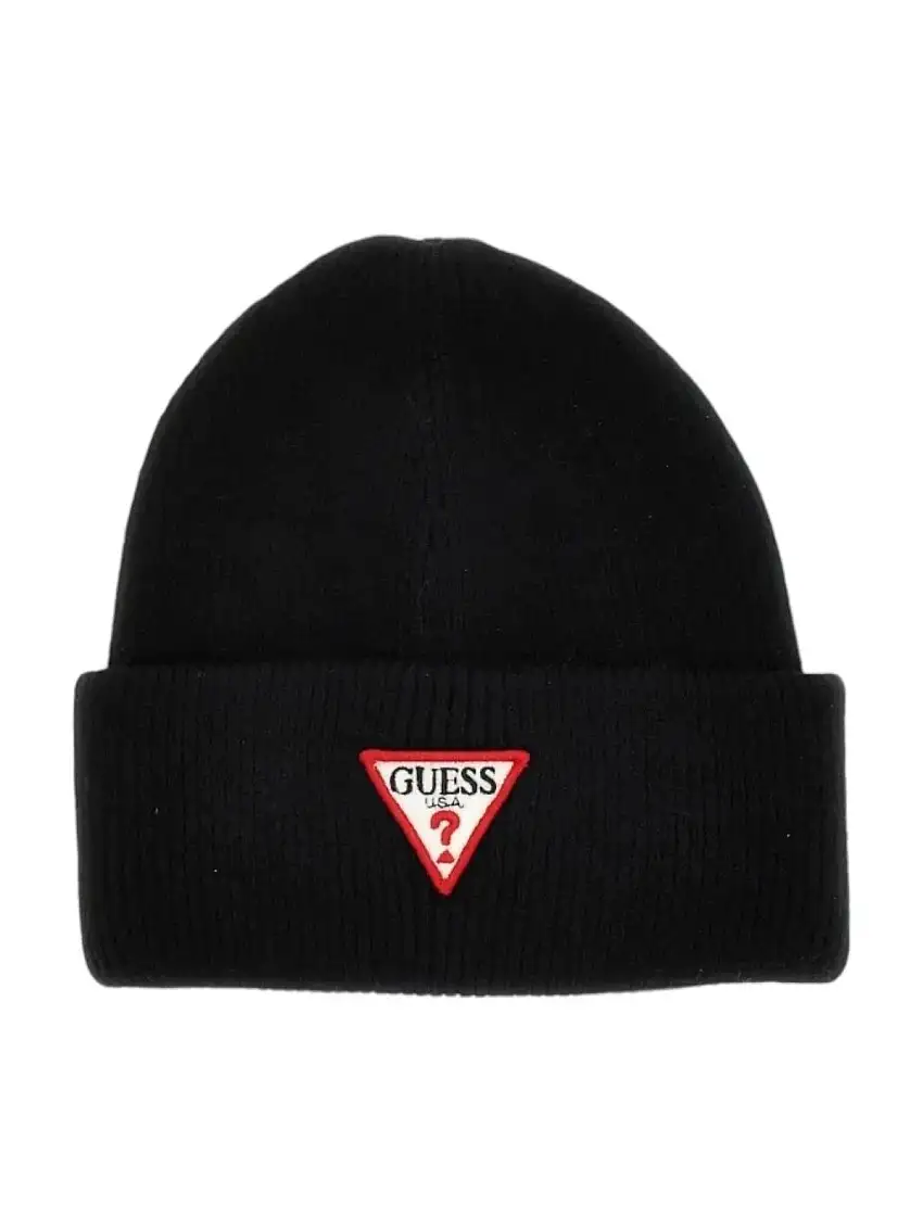 GUESS Women's Beanie Patch Triangle Hat AW5234 VIS01 BLA Black