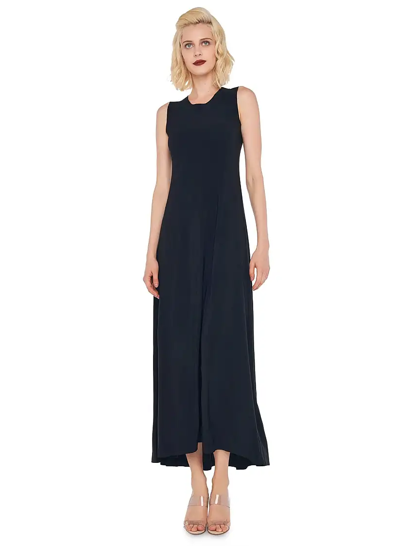 Abito Lungo in Jersey Elasticizzato Nero