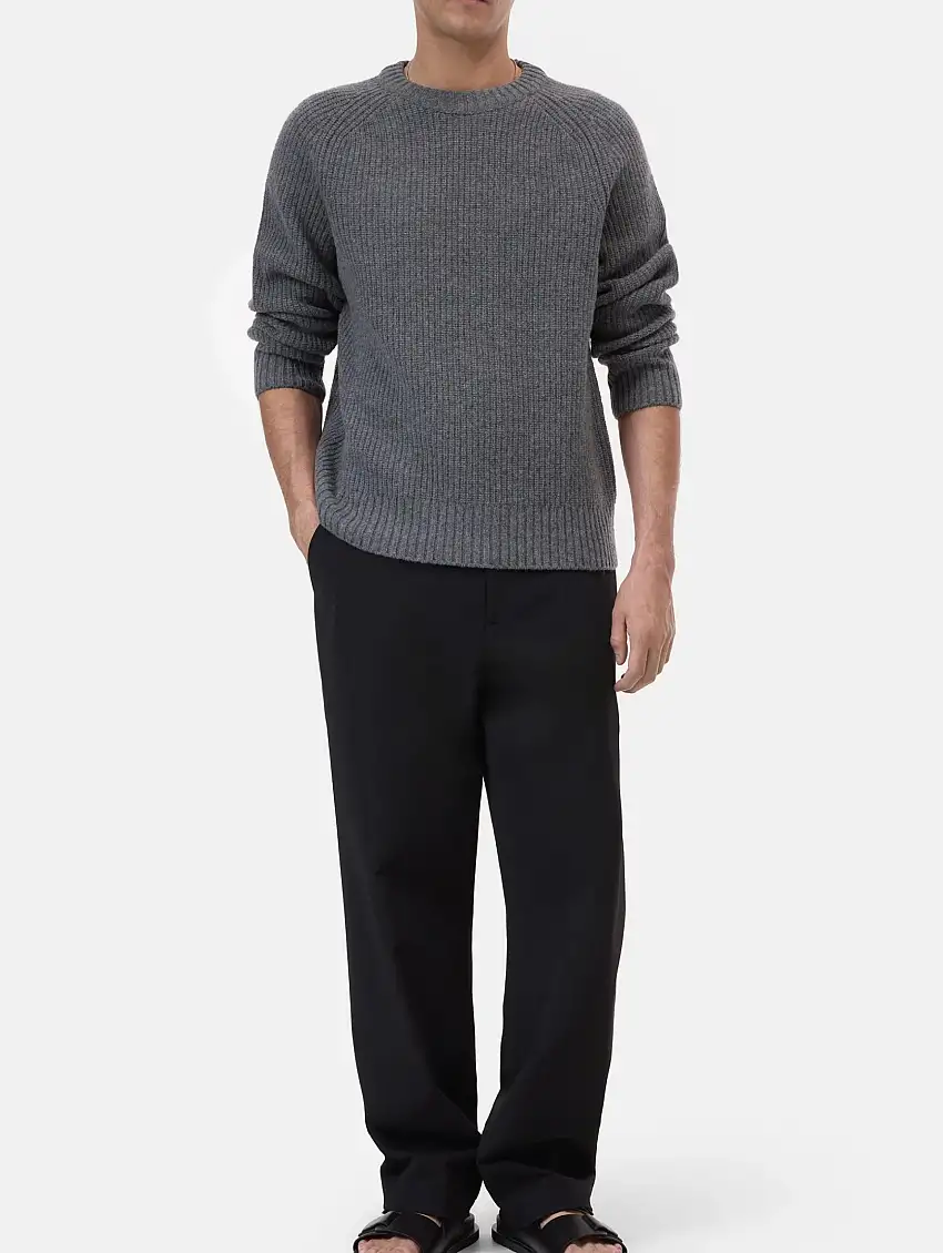 Maglione a Coste in Lana Grigio