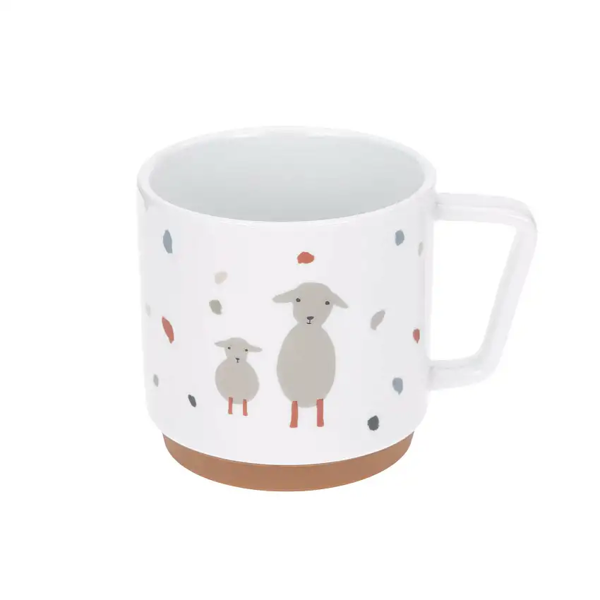 Tazza in porcellana antiscivolo per bambini Lässig Tiny Farmer Mouton/Oie
